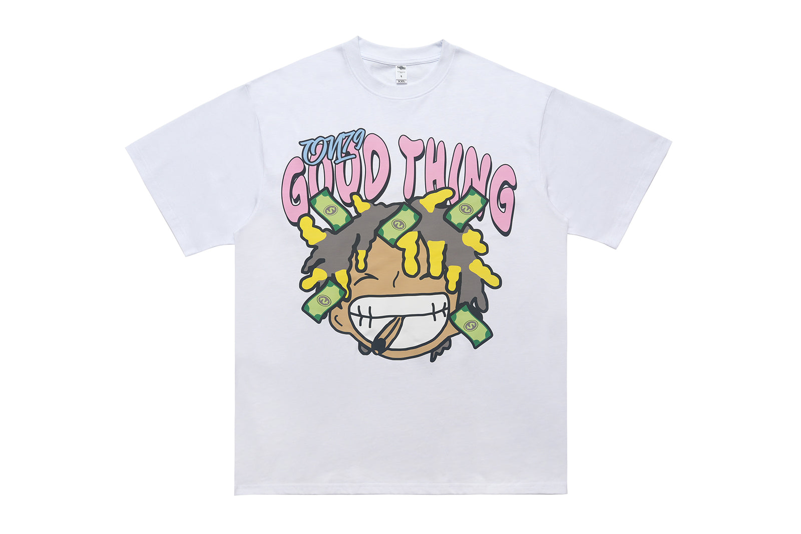 Hip-hop t-shirt rapper top money print tee white