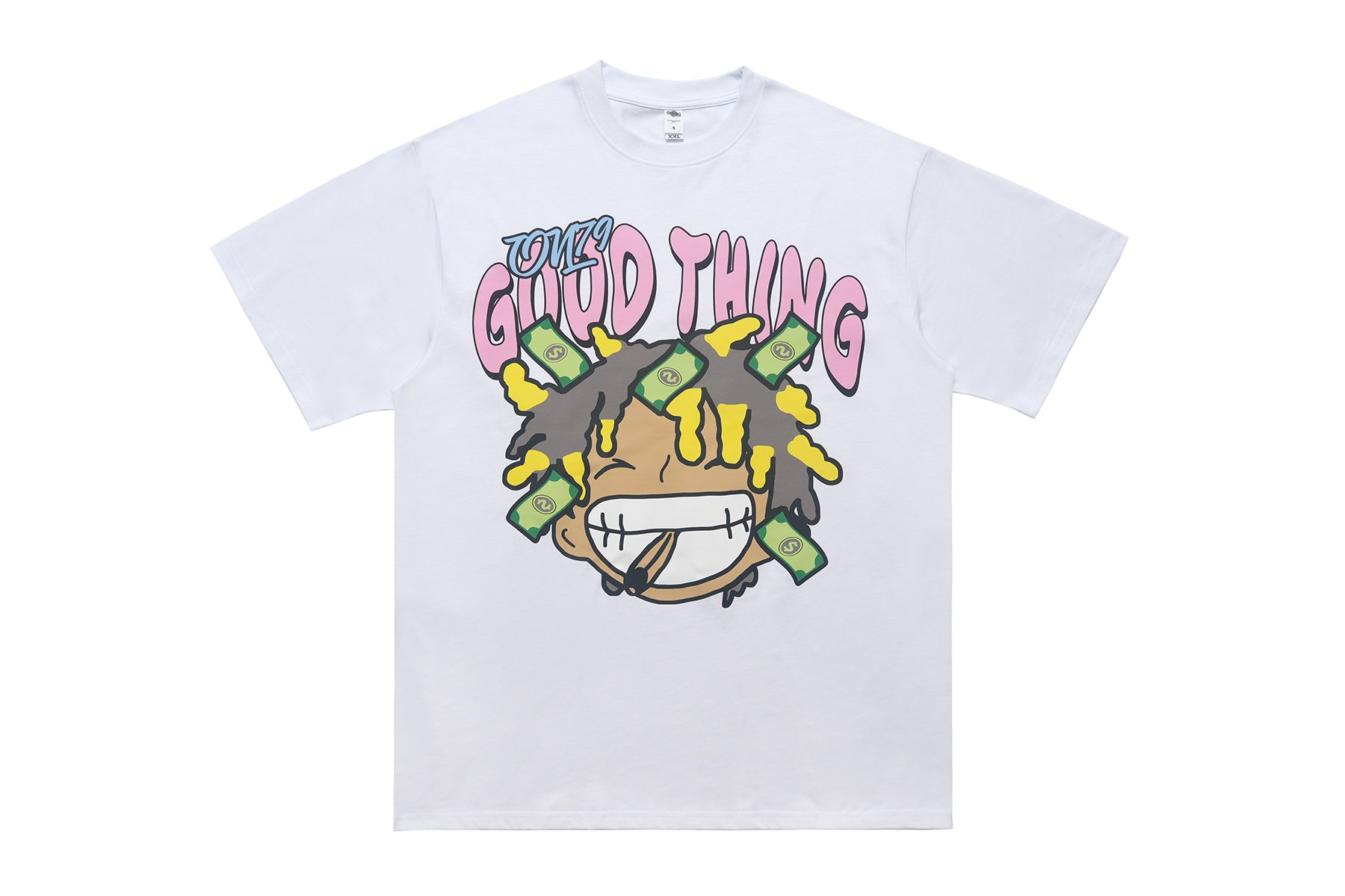 Hip-hop t-shirt rapper top money print tee white