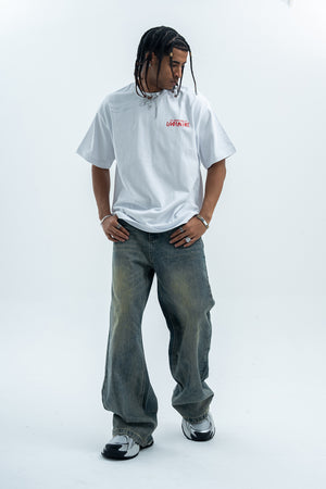 Retro movie t-shirt old cartoon top pistol print tee hip-hop jumper in White