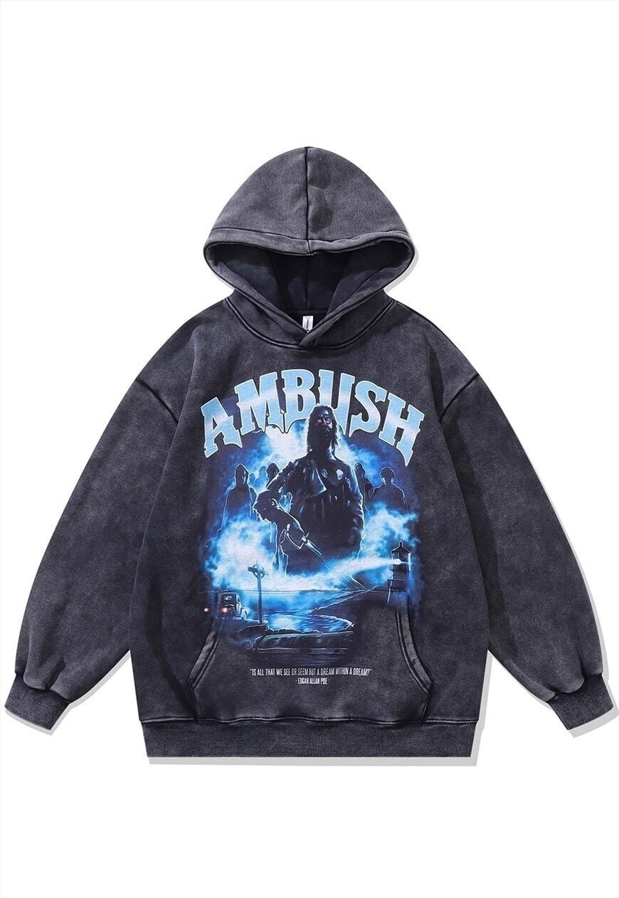 Horror print hoodie Ambush slogan pullover creepy jumper