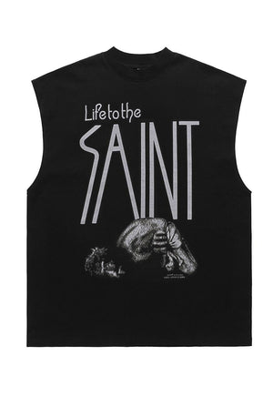 Saint print tank top surfer vest retro sleeveless t-shirt