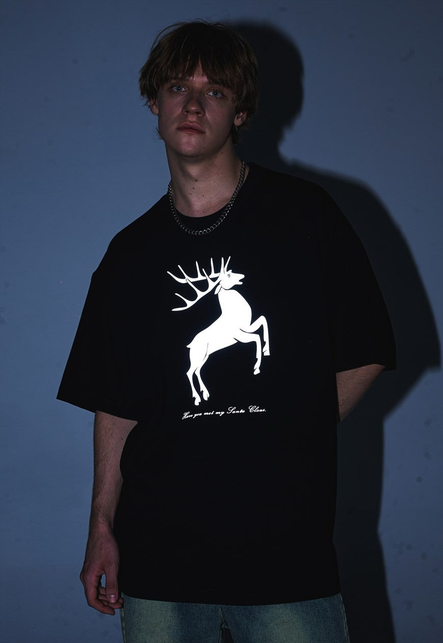 Christmas t-shirt deer print tee retro Christmas top black