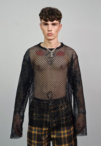 Oversize mesh top black transparent netted thin punk jumper