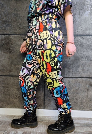 Emoji joggers detachable handmade raver shorts smile pants