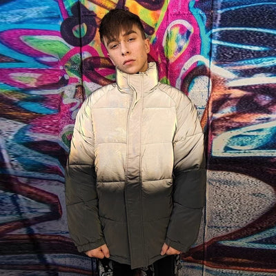 Reflective bomber luminous cotton padded puffer jacket grey