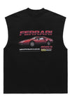 Ferrari print tank top surfer vest retro sleeveless t-shirt