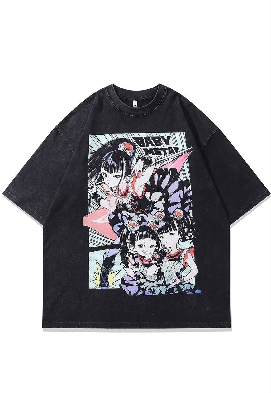 Baby metal t-shirt Japanese tee vintage anime top acid grey