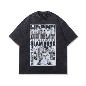 Vintage anime t-shirt slam dunk tee retro Japanese top in grey