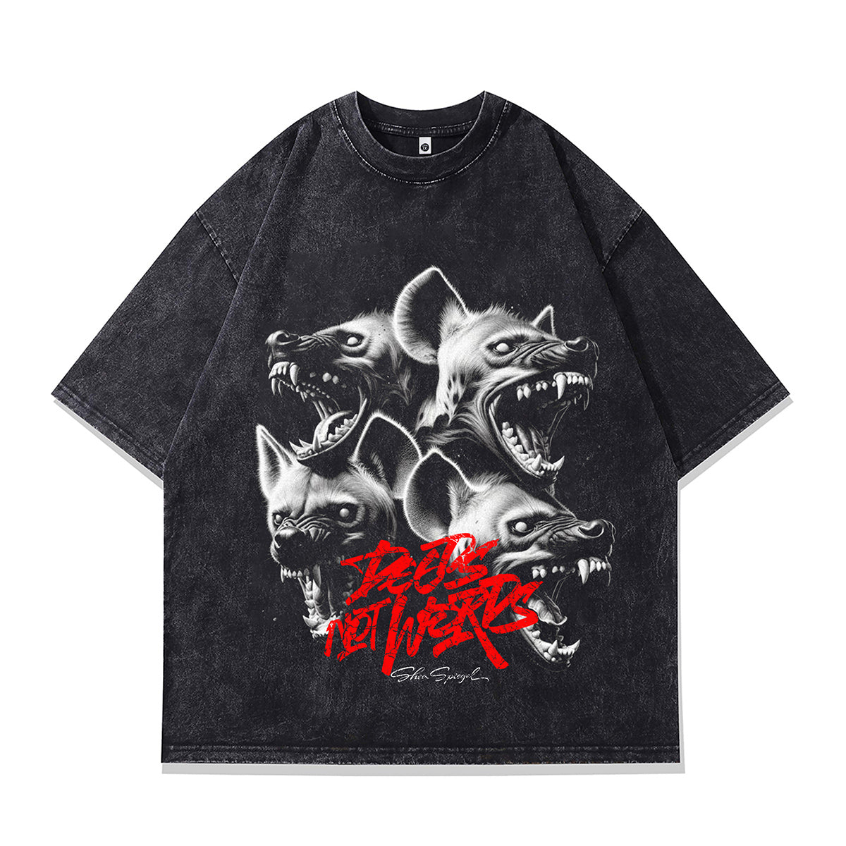 Hyenas print t-shirt creepy animal tee retro gothic top in vintage grey