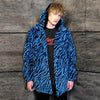 Zebra fleece coat handmade 2in1 stripe trench jacket in blue