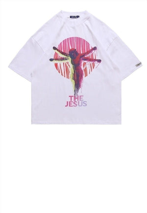 Jesus print t-shirt God graffiti retro tee Gothic top white