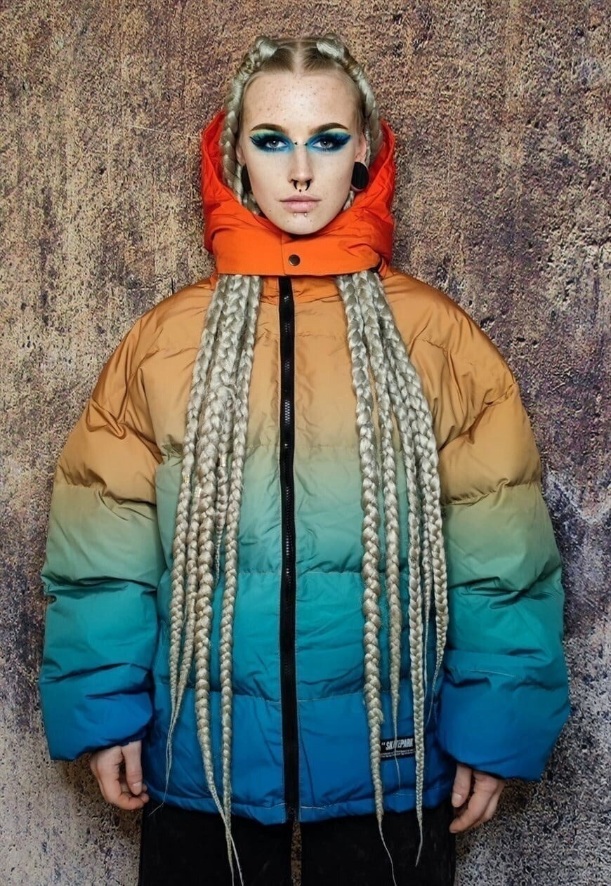 Gradient rainbow bomber tie-dye jacket rave puffer orange