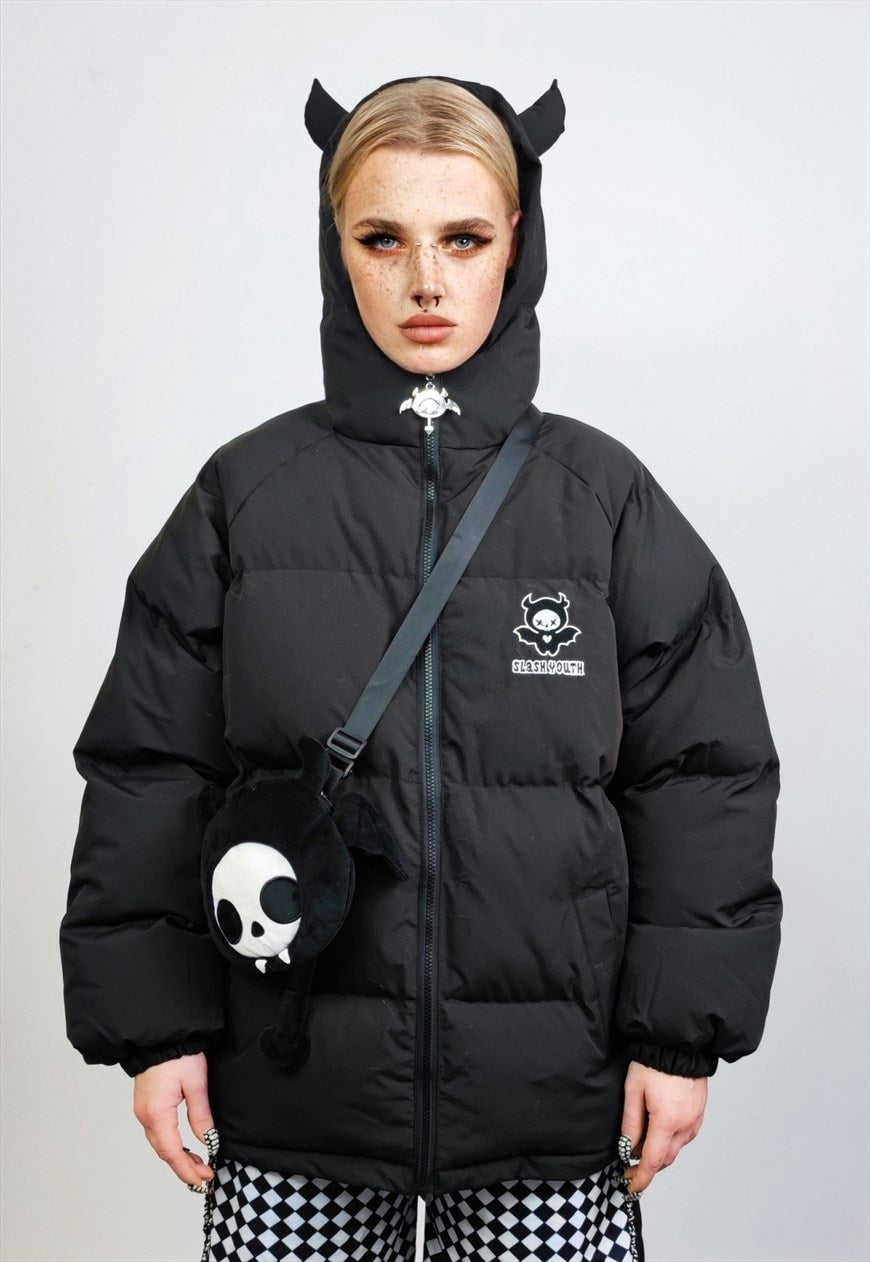 Devil horn jacket black grunge puffer retro Anime bomber