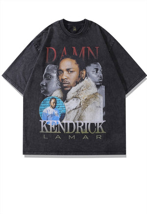 Kendrick Lamar t-shirt hip-hop tee retro rapper top in grey