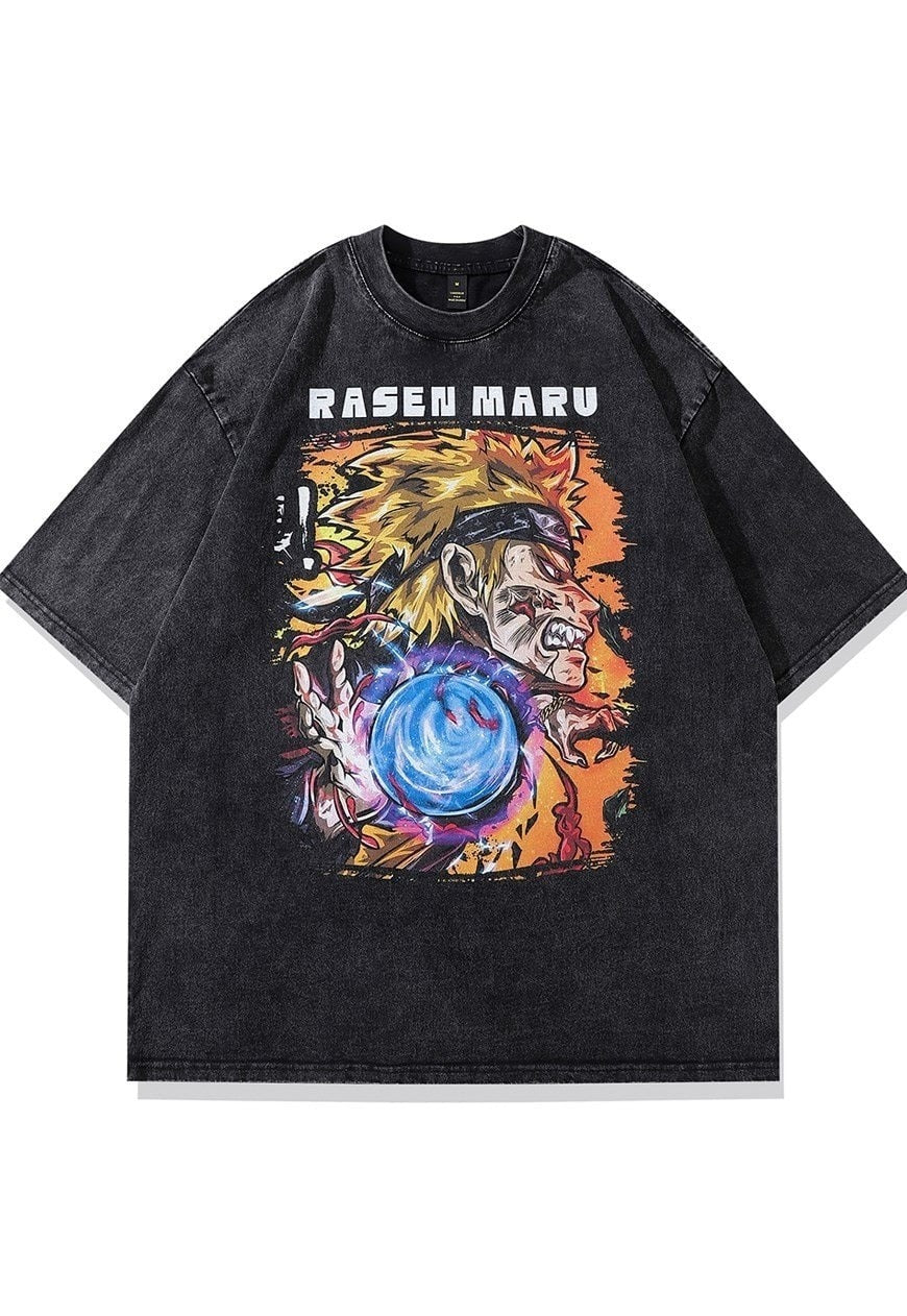 Rasen Maru t-shirt Anime tee retro anime top in grey