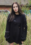 Asymmetric ripped sweater knitted distress jumper in black