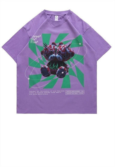 Raver t-shirt grunge teddy bear tee retro party top purple