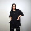 Studded t-shirt black gothic top chain finish blouse pierced rocker tee shoulder padded jumper edgy oversize top grunge punk pullover