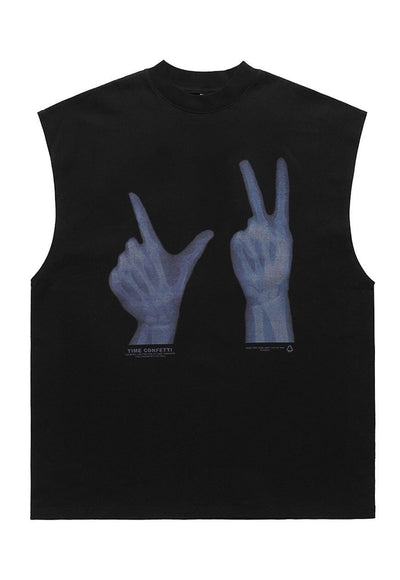 Sign language tank top surfer vest retro sleeveless t-shirt