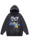 Racing car hoodie flame pullover motorsports jumper in grey