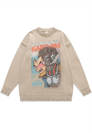 Anime sweater knit distressed jumper Dragon ball top cream