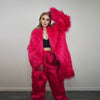 Neon pink coat longline faux fur fluorescent shaggy trench long hair overcoat bright rave bomber festival jacket acid Burning man peacoat