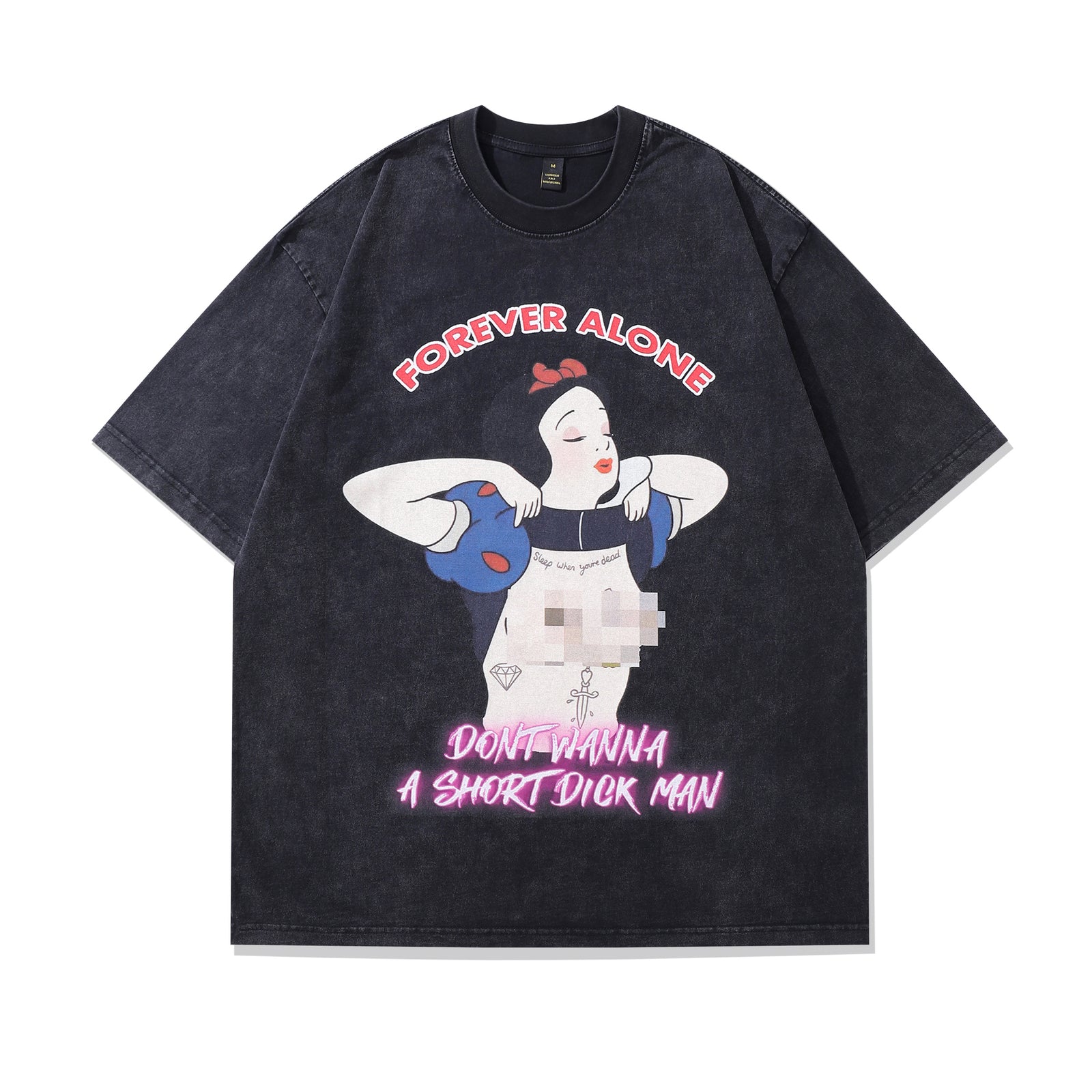 Modern princess t-shirt raver tee retro cartoon top in vintage grey