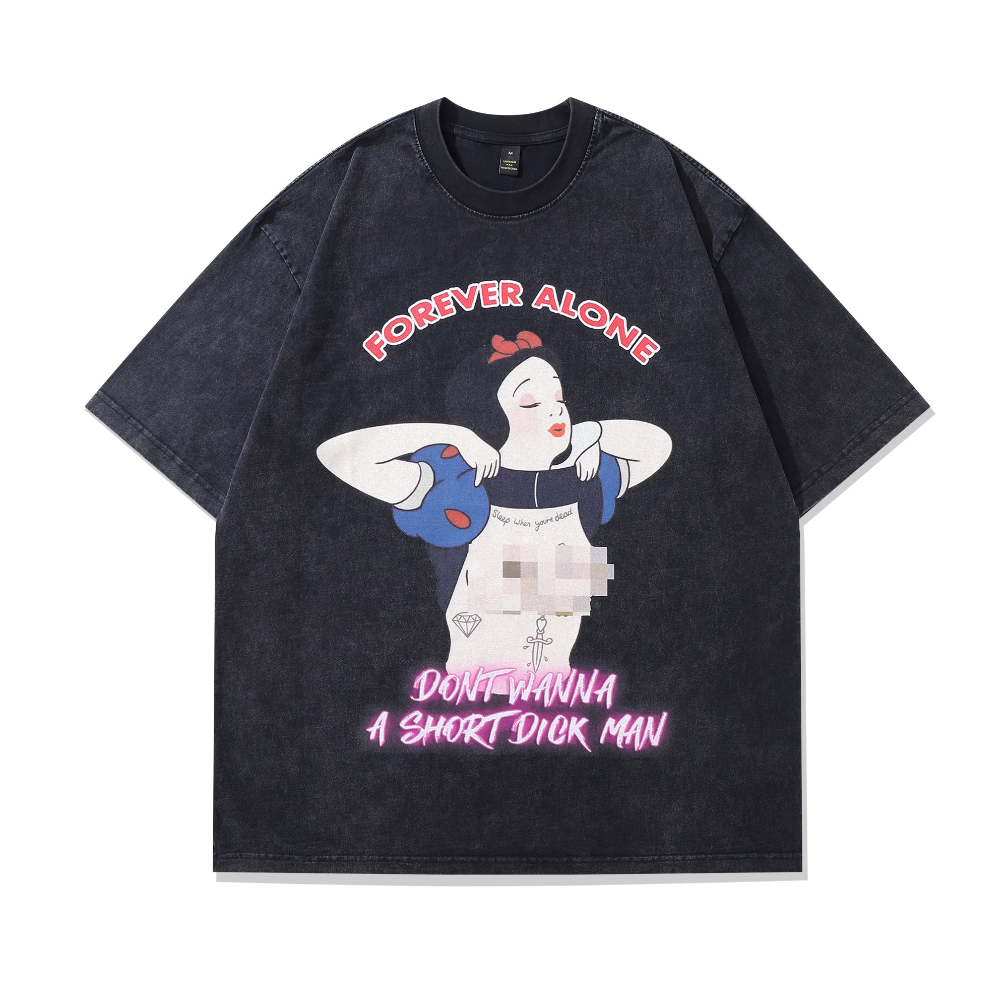 Modern princess t-shirt raver tee retro cartoon top in vintage grey