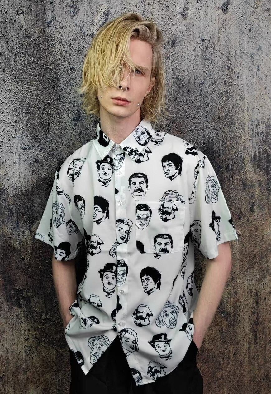 Retro celebrity shirt famous print short sleeve top in white