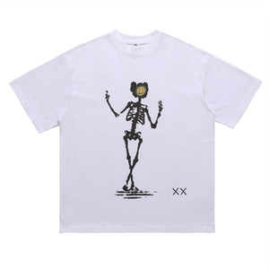 Skeleton print t-shirt psychedelic tee grunge emoji top