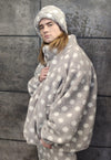 Polka dot fleece Bomber handmade fluffy 70s spot jacket grey