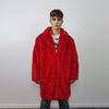 Red faux fur longline coat shaggy trench bright raver bomber fluffy winter fleece festival jacket burning man coat