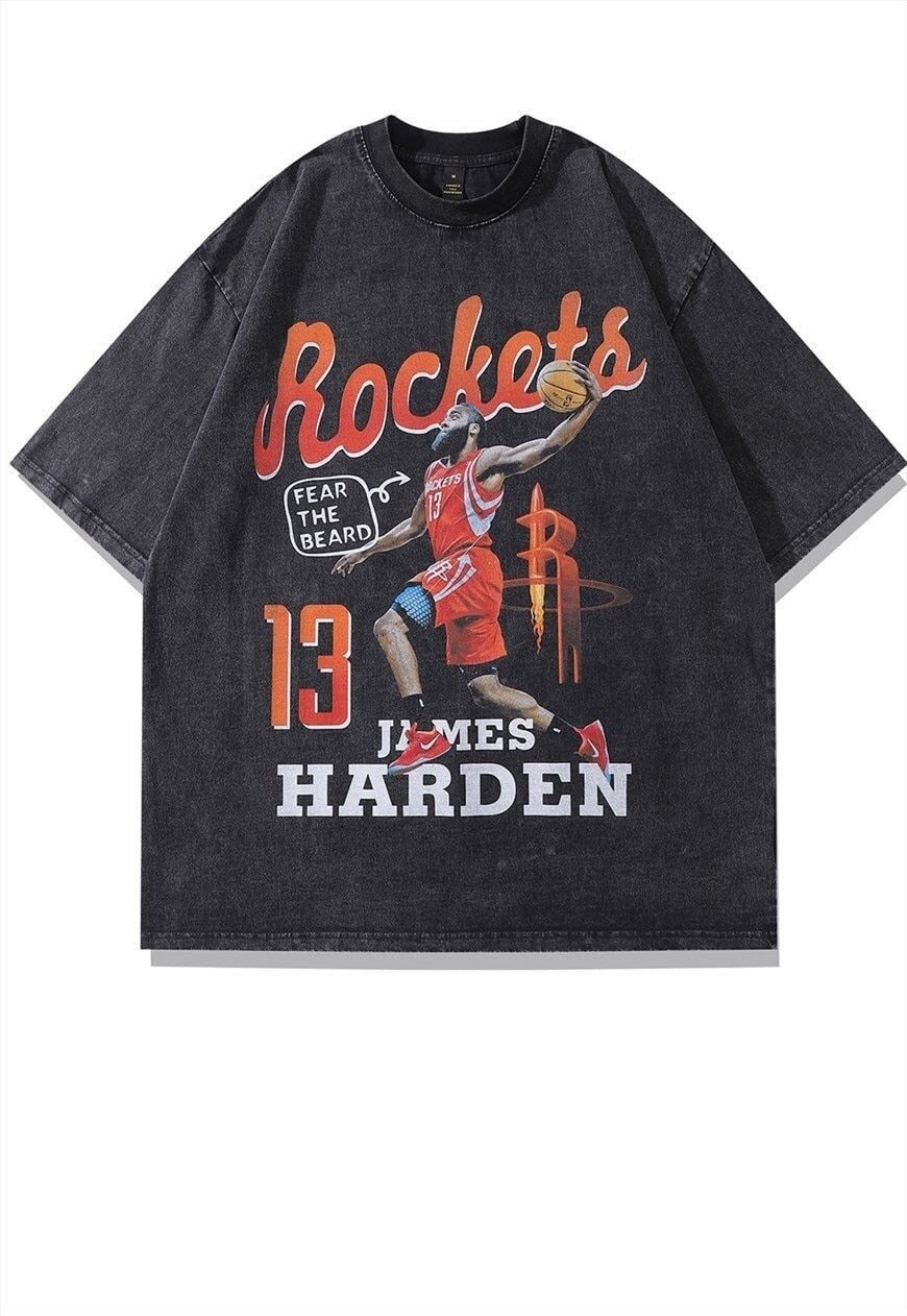 James Harden t-shirt basketball tee Rockets top in grey