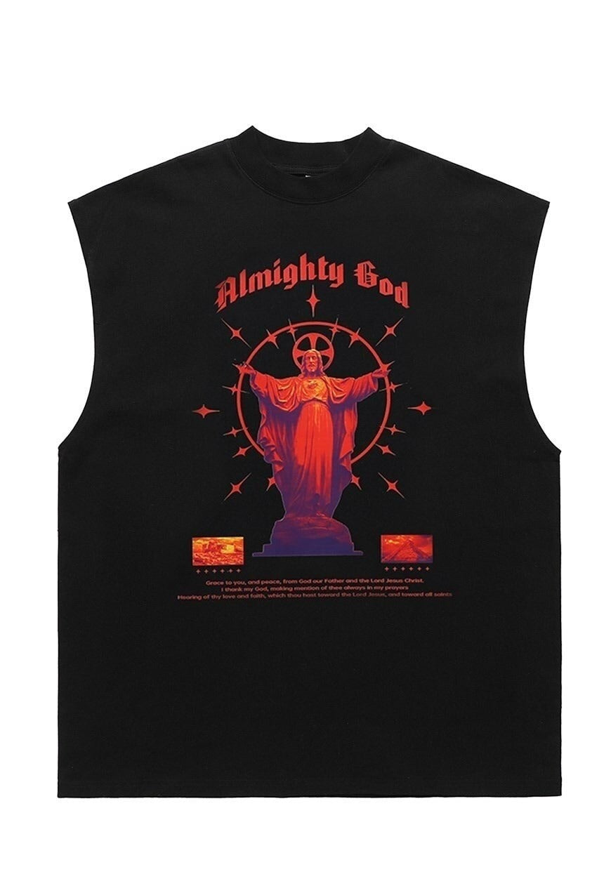 God print sleeveless t-shirt Gothic tank top surfer vest