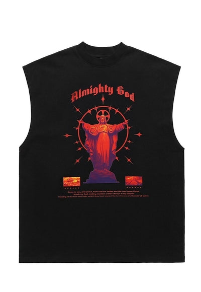 God print sleeveless t-shirt Gothic tank top surfer vest