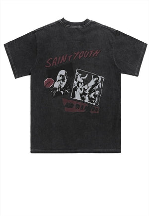 Saint slogan t-shirt grunge youth tee retro punk top in grey