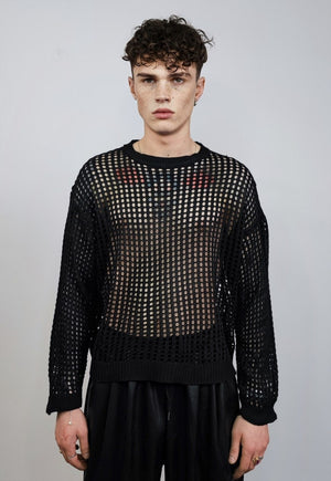 Transparent mesh sweater black boxy fit sheer grunge jumper