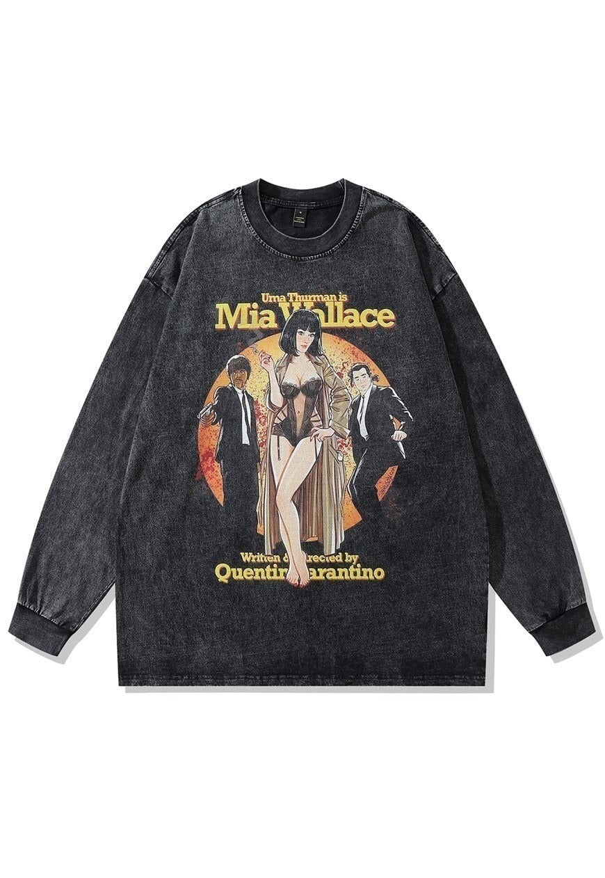 Mia Wallace t-shirt old Pulp fiction tee retro top acid grey