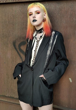 Transparent mesh blazer in black see through jacket coat