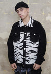 Reworked animal print jacket zebra fleece patch bomber black