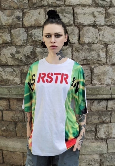 Tie-dye tropical t-shirt stitched acid fluorescent tee white