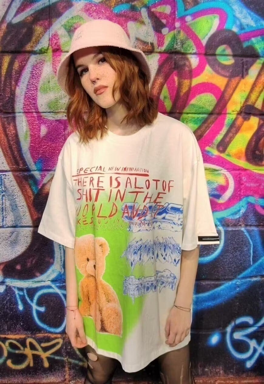 Teddy graffiti tee trippy y2k bear top subculture t-shirt