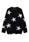 Fluffy sweater fuzzy jumper star print long hair top black