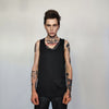 Chain attachment sleeveless top silky tank top crew neck high fashion t-shirt necklace attachment vest glam rock jumper in black