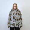 Faux fur cow coat fluffy cowhide trench jacket short shaggy animal print bomber festival varsity party fleece peacoat catwalk duffle brown