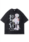 Anime girl t-shirt Japanese cartoon tee retro wash top grey