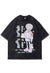 Anime girl t-shirt Japanese cartoon tee retro wash top grey