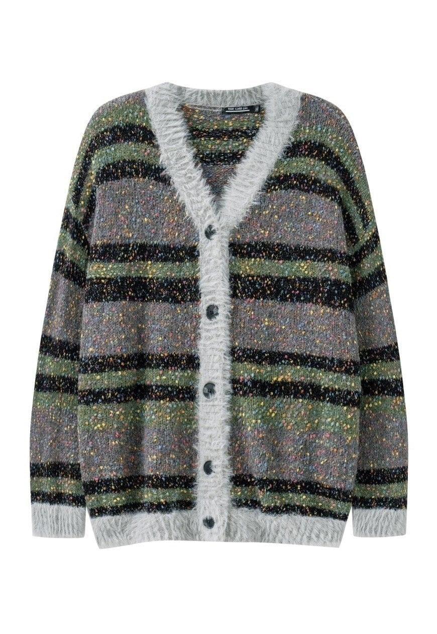 Fluffy cardigan fleece sweater stripe jumper zebra top grey