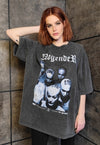 Skinhead print t-shirt vintage wash punk metalcore tee black