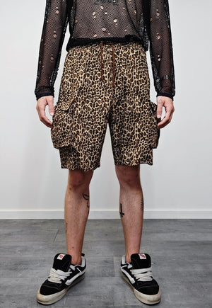 Leopard board shorts brown cargo pocket animal print pants